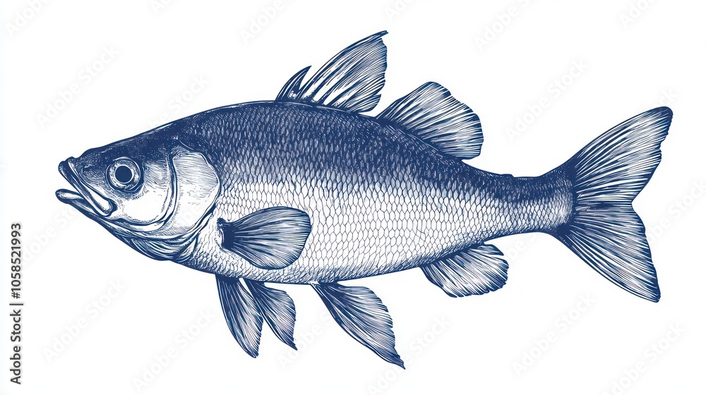 Fototapeta premium Illustration of a fish in a detailed, monochromatic style.