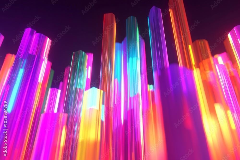 Dynamic Market: A bar graph rendered with vivid neon colors and a futuristic look, representing finance and growth. Dynamic Market: A bar graph rendered with vivid neon colors and a futuristic look, representing finance and growth.
