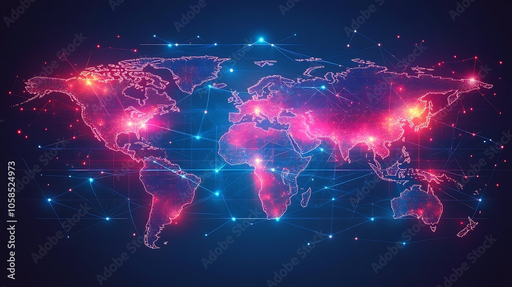 Global network connections visualizing the digital world map Global network connections visualizing the digital world map