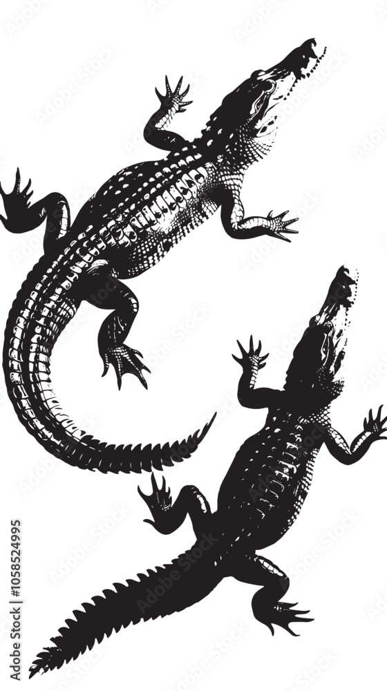 Naklejka premium Crocodiles silhouette isolated in White background