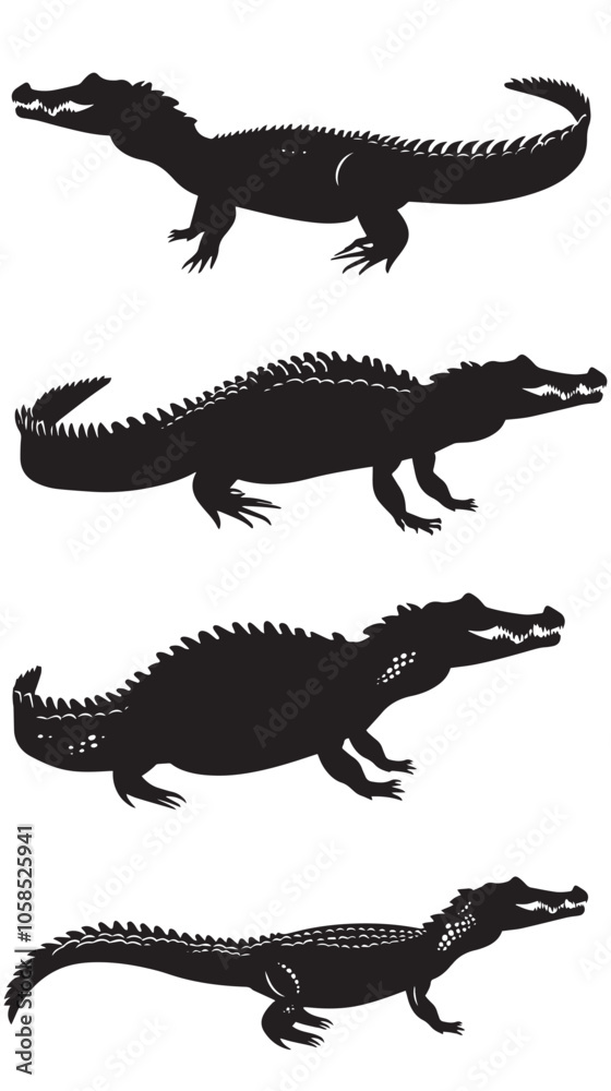 Fototapeta premium Crocodiles silhouette isolated in White background