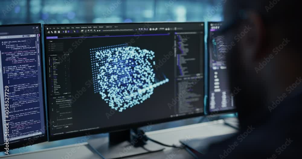 Close Up of a Black Developer in Glasses Typing Software Code, Managing Several Open Screens with AI Model Diagnostics. Professional Reviewing Output for Errors in the Data Center Office Close Up of a Black Developer in Glasses Typing Software Code, Managing Several Open Screens with AI Model Diagnostics. Professional Reviewing Output for Errors in the Data Center Office