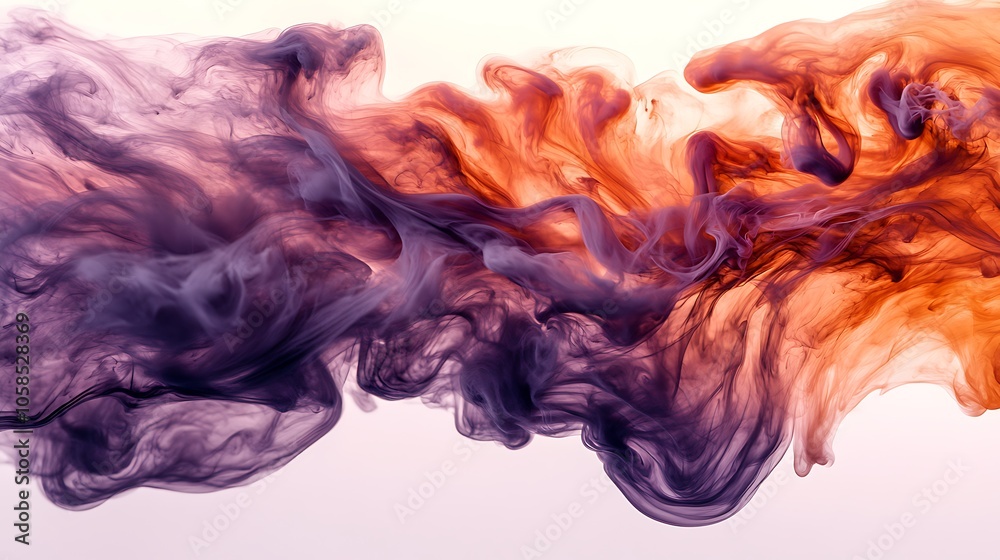 Fototapeta premium Abstract Smoke Swirls in Purple and Orange Smooth Blue Background with Copy Space for Advertisements