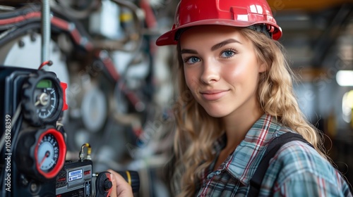 Confident Female Engineer in Industrial Setting photo