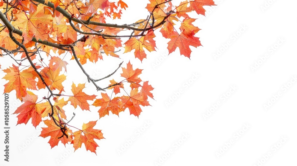 Maple tree branches with vibrant leaves on a white background Maple tree branches with vibrant leaves on a white background
