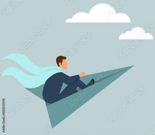 The concept is about achieving success or reaching a goal through innovative or unconventional means.  The paper airplane symbolizes a creative approach, ambition and progress.
