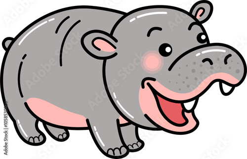 Hippo cartoon, hippopotamus, characters, vector illustration, line art photo