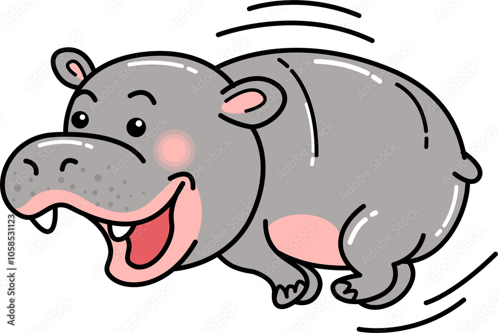 Fototapeta premium Hippo cartoon, hippopotamus, characters, vector illustration, line art