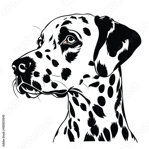 Dalmatian Face, Silhouette Dog Face , black silhouettes isolated on white background