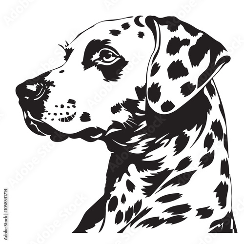 Dalmatian Face, Silhouette Dog Face , black silhouettes isolated on white background