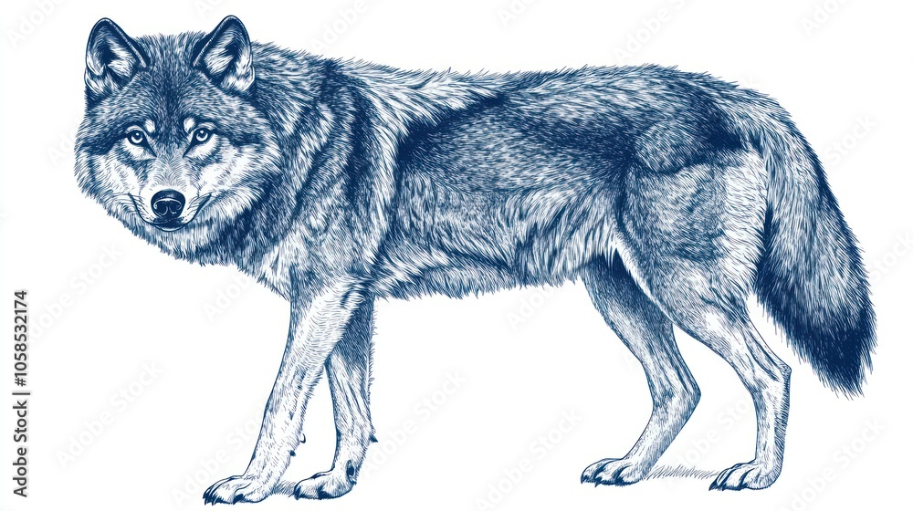 Fototapeta premium A detailed illustration of a wolf, showcasing its features and fur texture.