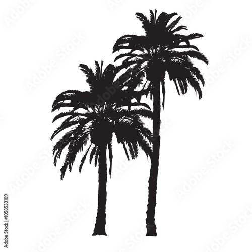 date palm trees silhouette vector , black silhouettes isolated on white background 