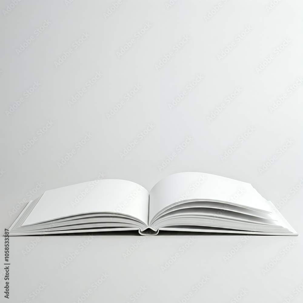 An open book with blank pages on a white background. An open book with blank pages on a white background.
