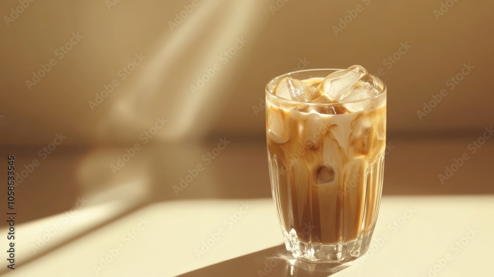 Iced Coffee with Ice Cubes in Glass Iced Coffee with Ice Cubes in Glass
