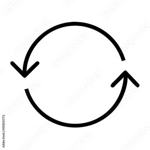 Circular arrow icon with dual arrows in black

