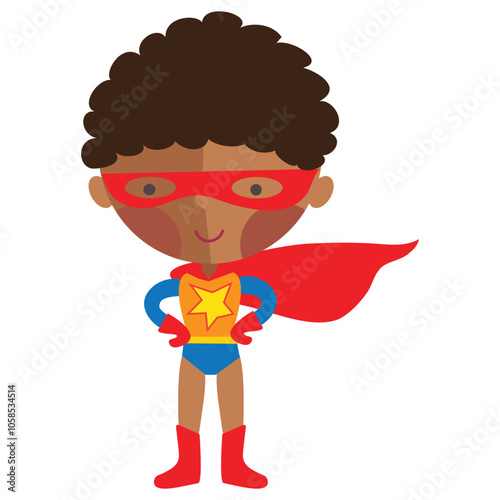 Cute superhero boy vector cartoon flat style illustration