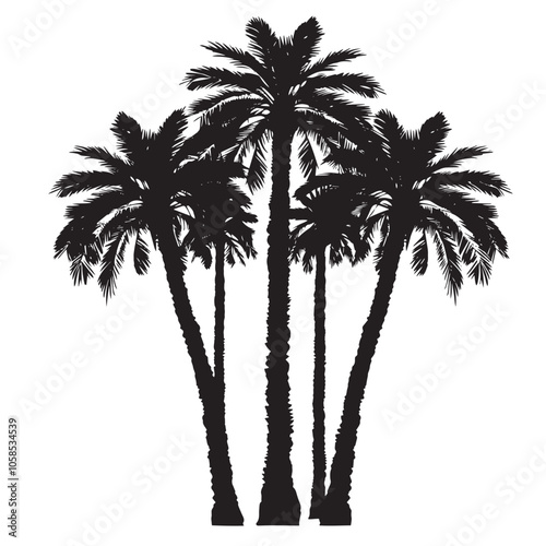 date palm trees silhouette vector , black silhouettes isolated on white background 
