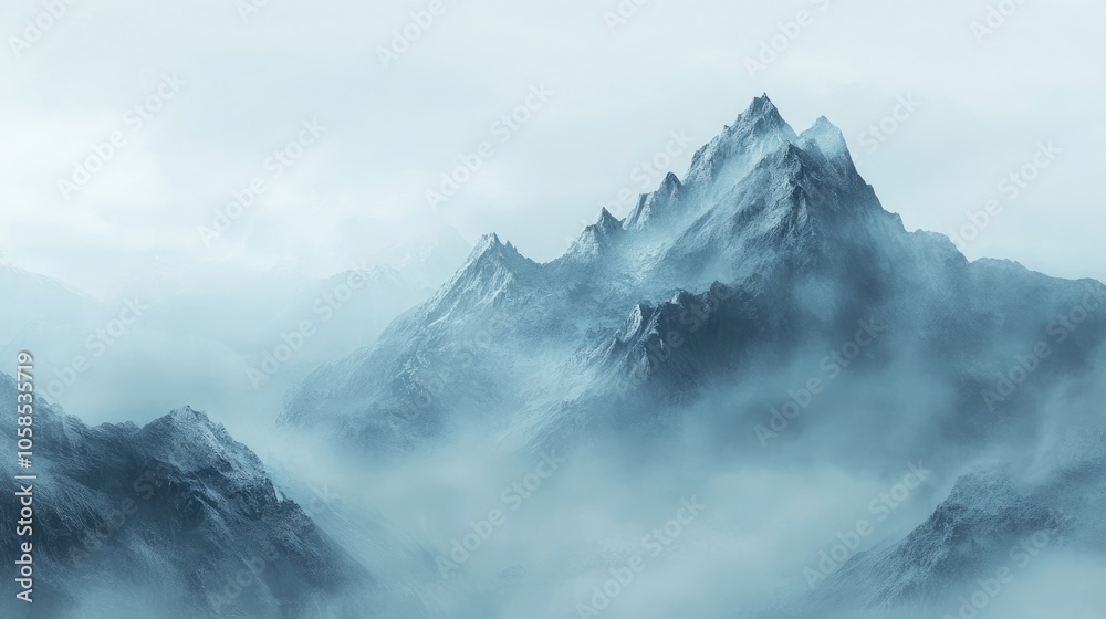 Mountain enveloped in fog creates a serene atmosphere, perfect for capturing the essence of nature. This mountain scene highlights tranquility with ample space for your designs. Mountain enveloped in fog creates a serene atmosphere, perfect for capturing the essence of nature. This mountain scene highlights tranquility with ample space for your designs.