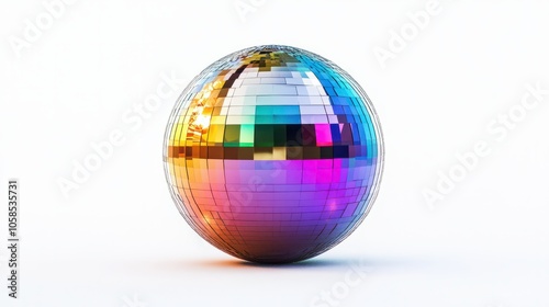 Shiny disco mirror ball reflecting rainbow colors, cut out