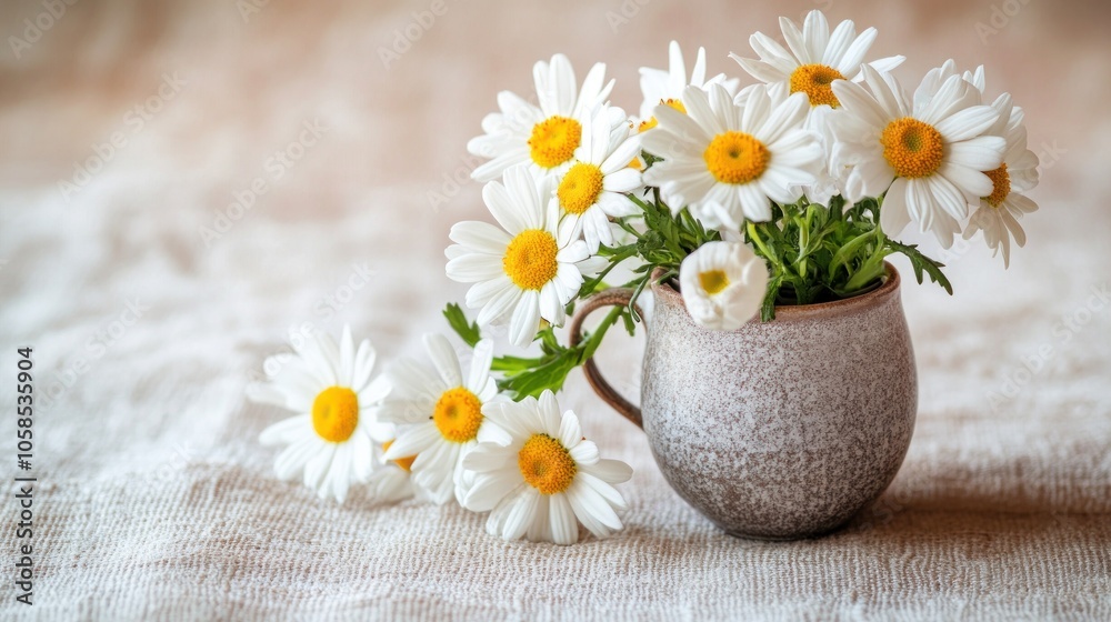 A charming arrangement of daisies in a rustic vase, showcasing natural beauty. A charming arrangement of daisies in a rustic vase, showcasing natural beauty.