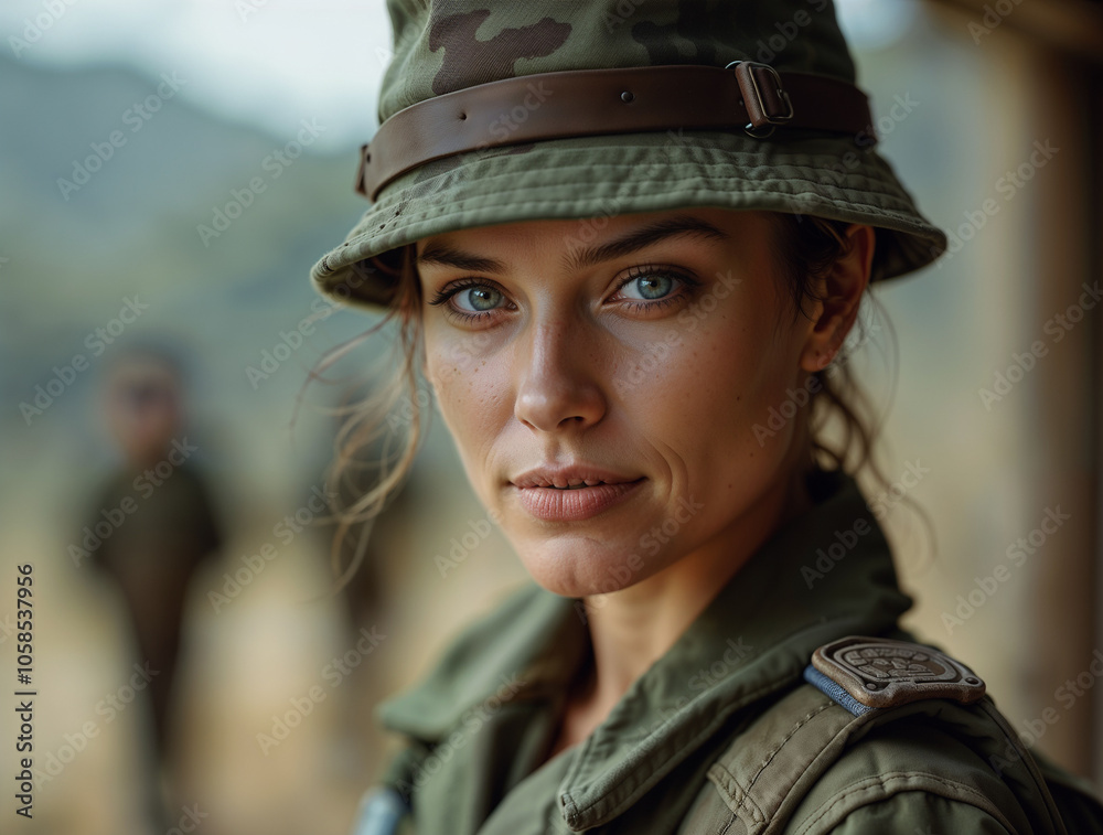 Portrait of a beautiful young woman in military uniform. Portrait of a beautiful young woman in military uniform.