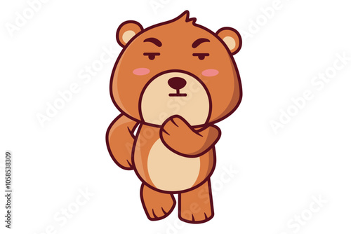 Cute Bear Thinking with Hand on His Chin Illustrations