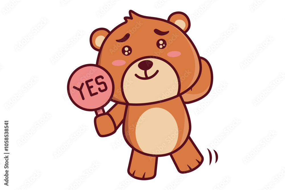 Obraz premium Cute Bear Holding Yes Sign Illustration
