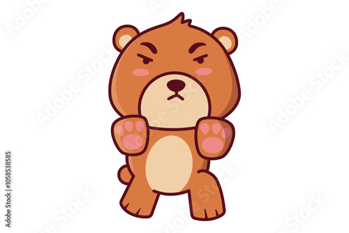 Cute Bear with Fierce Face and Hands in Front Illustration