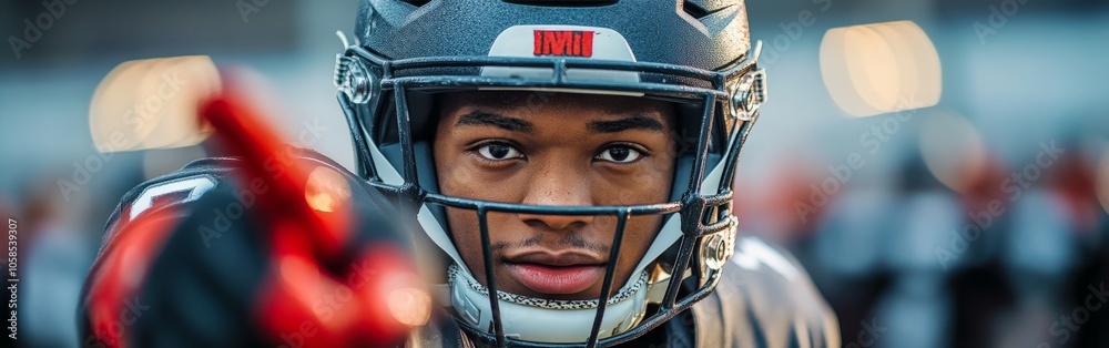American football player pointing at camera in action American football player pointing at camera in action
