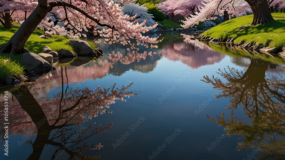 Serene Springtime Cherry Blossom Reflection. Serene Springtime Cherry Blossom Reflection.