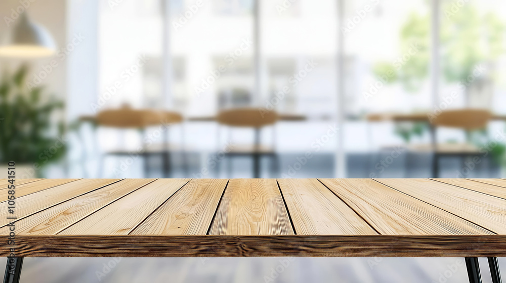 Empty wood table with blur interior coffee shop restaurant or cafe for background with generative ai Empty wood table with blur interior coffee shop restaurant or cafe for background with generative ai
