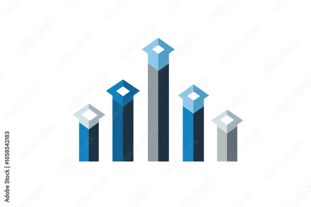 Abstract geometric bar chart design with blue and gray columns, representing growth, analytics, and progress in a modern style.