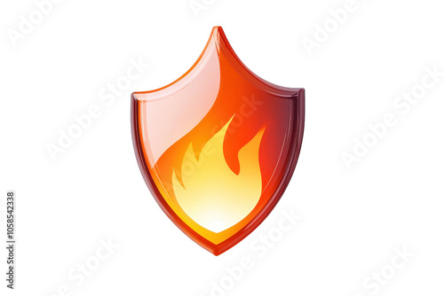 Illustration of a fiery shield with a vibrant flame design, representing security and protection. Ideal for themes on safety and defense.