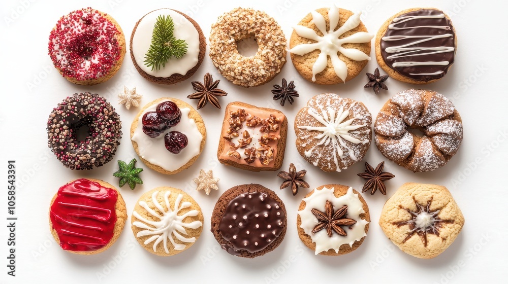 Festively Arranged Holiday Cookies in Studio Setting Festively Arranged Holiday Cookies in Studio Setting