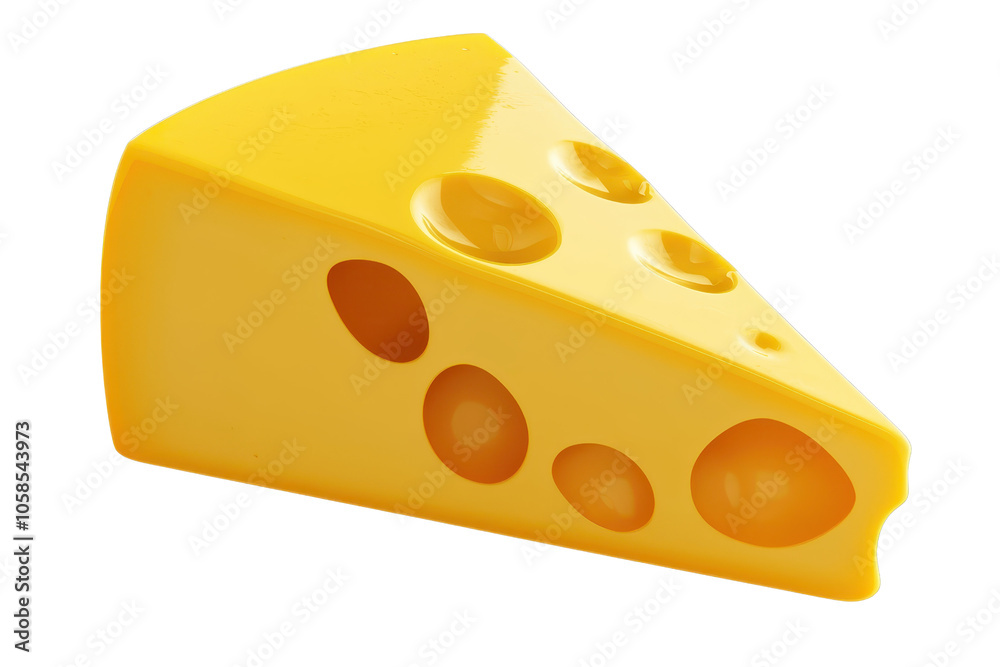 Close-up of a yellow Swiss cheese wedge with characteristic holes, highlighting its texture, color, and delicious appeal on a transparent background. Close-up of a yellow Swiss cheese wedge with characteristic holes, highlighting its texture, color, and delicious appeal on a transparent background.