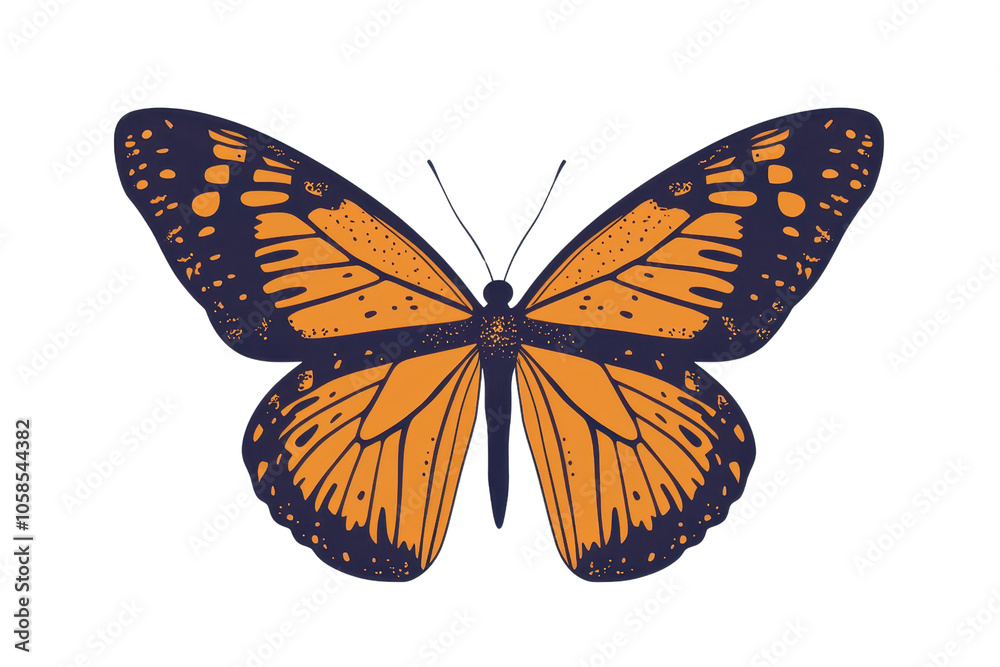Fototapeta premium Illustration of a vibrant monarch butterfly with detailed orange and black wings, showcasing intricate patterns and natural beauty in flight.