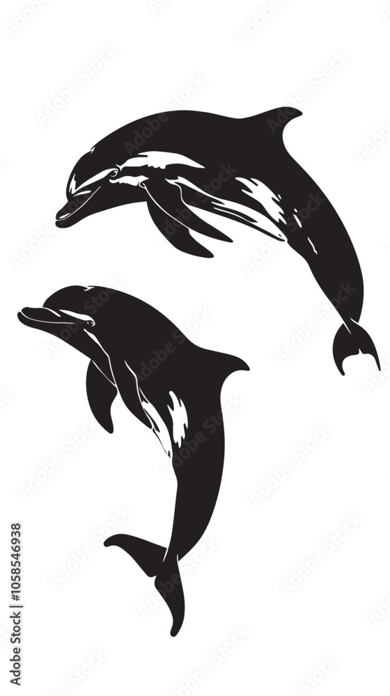 Naklejka premium Dolphins silhouette isolated in White background