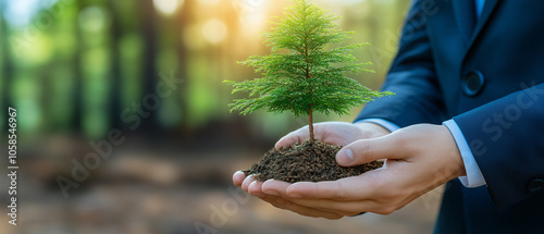 Hands Holding Young Tree Sapling.