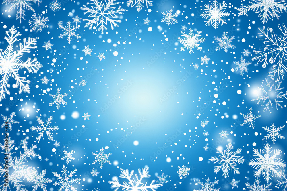 Winter Snowflake Background with Blue Frosty Theme, White Snowflakes, and Copy Space for Christmas and Holiday Designs Winter Snowflake Background with Blue Frosty Theme, White Snowflakes, and Copy Space for Christmas and Holiday Designs