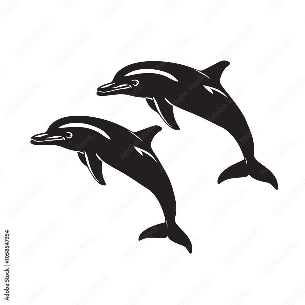 Fototapeta premium Dolphins silhouette isolated in White background