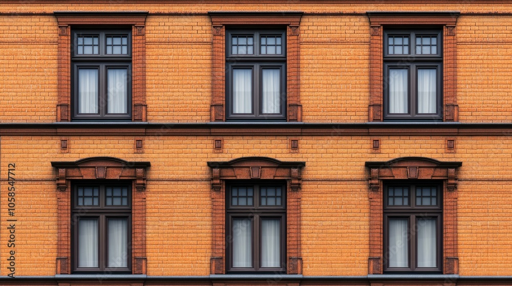 Fototapeta premium Decorative brick pattern on building exterior, spacious background for text.