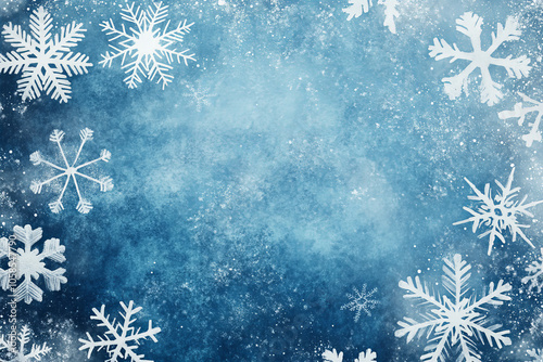 Winter Snowflake Background with Blue Frosty Theme, White Snowflakes, and Copy Space for Christmas and Holiday Designs