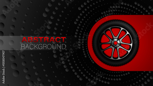 Abstract background featuring a realistic racing car wheel with a shining chrome rim, presented as a high-quality vector illustration