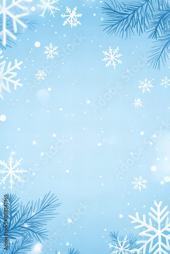 Winter Snowflake Background with Blue Frosty Theme, White Snowflakes, and Copy Space for Christmas and Holiday Designs