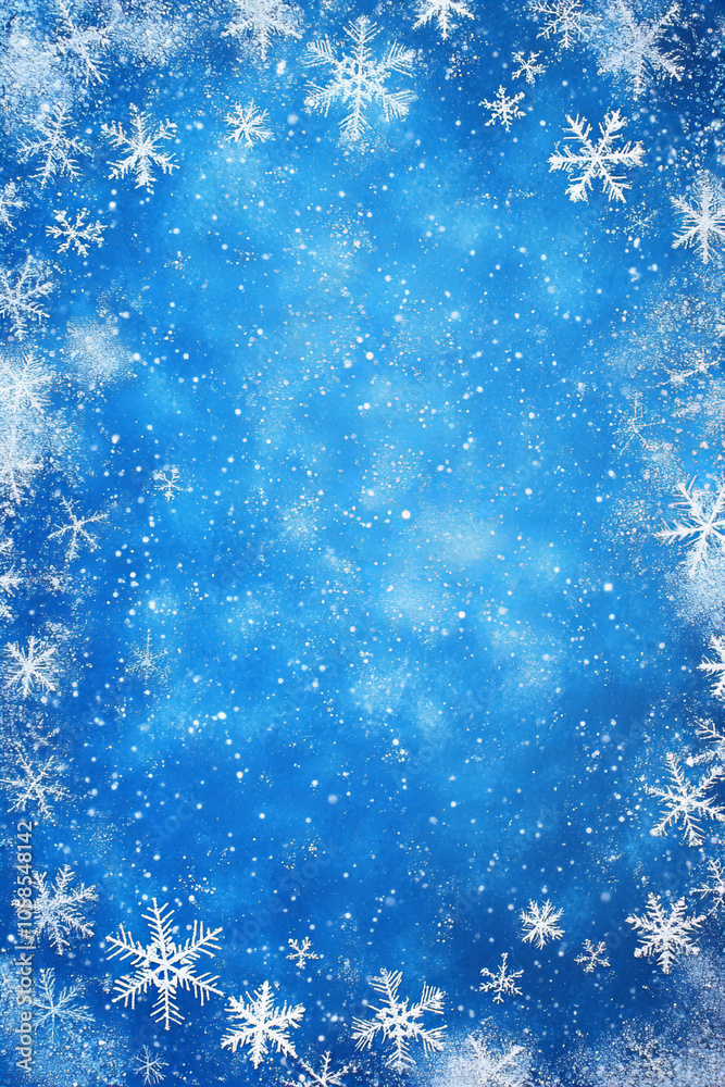 Winter Snowflake Background with Blue Frosty Theme, White Snowflakes, and Copy Space for Christmas and Holiday Designs Winter Snowflake Background with Blue Frosty Theme, White Snowflakes, and Copy Space for Christmas and Holiday Designs