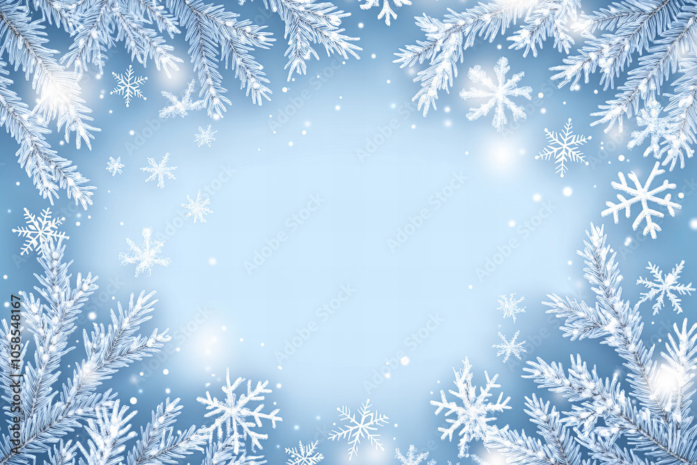 Winter Snowflake Background with Blue Frosty Theme, White Snowflakes, and Copy Space for Christmas and Holiday Designs Winter Snowflake Background with Blue Frosty Theme, White Snowflakes, and Copy Space for Christmas and Holiday Designs