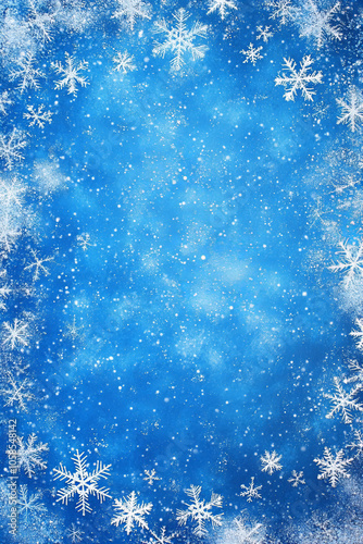 Winter Snowflake Background with Blue Frosty Theme, White Snowflakes, and Copy Space for Christmas and Holiday Designs
