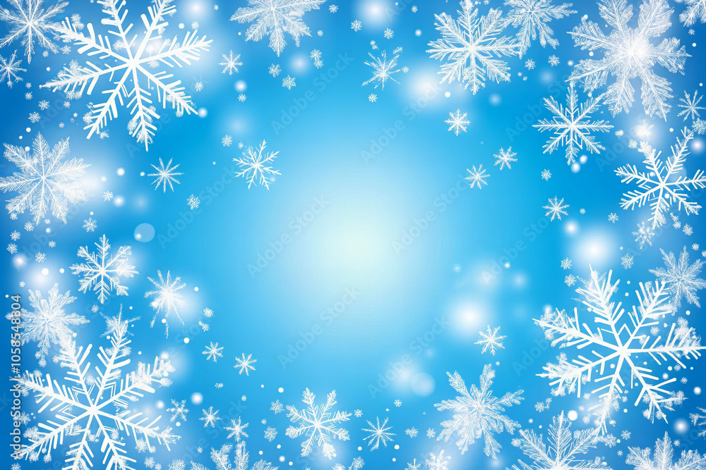 Winter Snowflake Background with Blue Frosty Theme, White Snowflakes, and Copy Space for Christmas and Holiday Designs Winter Snowflake Background with Blue Frosty Theme, White Snowflakes, and Copy Space for Christmas and Holiday Designs