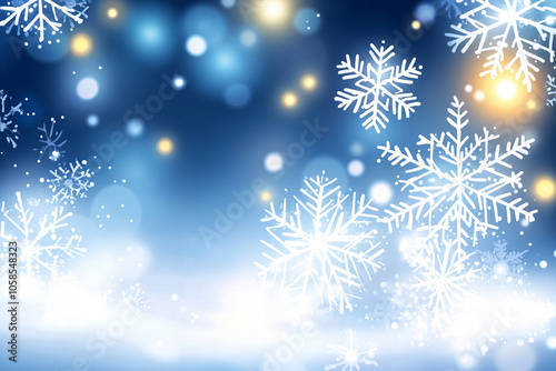 Winter Snowflake Background with Blue Frosty Theme, White Snowflakes, and Copy Space for Christmas and Holiday Designs
