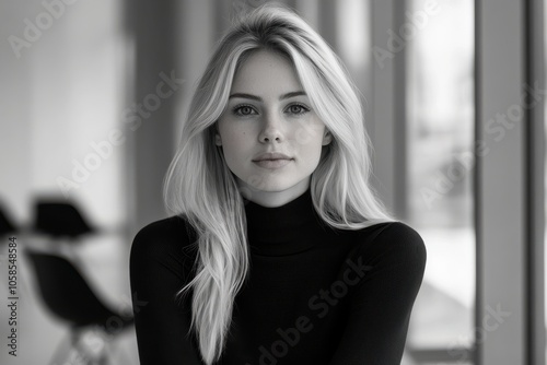 Stylish Blonde Woman in Monochrome Separates Captures Elegance and Fashion Trends